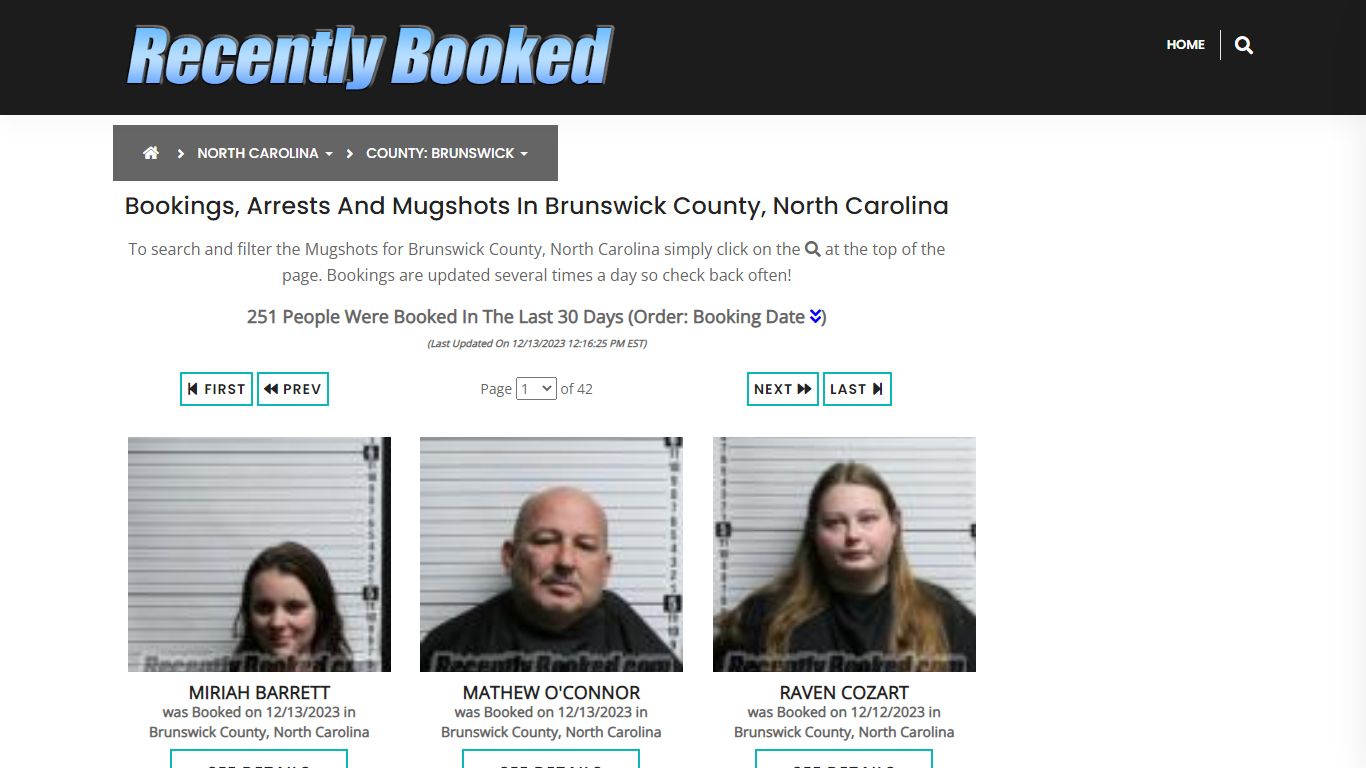 Bookings, Arrests and Mugshots in Brunswick County, North Carolina